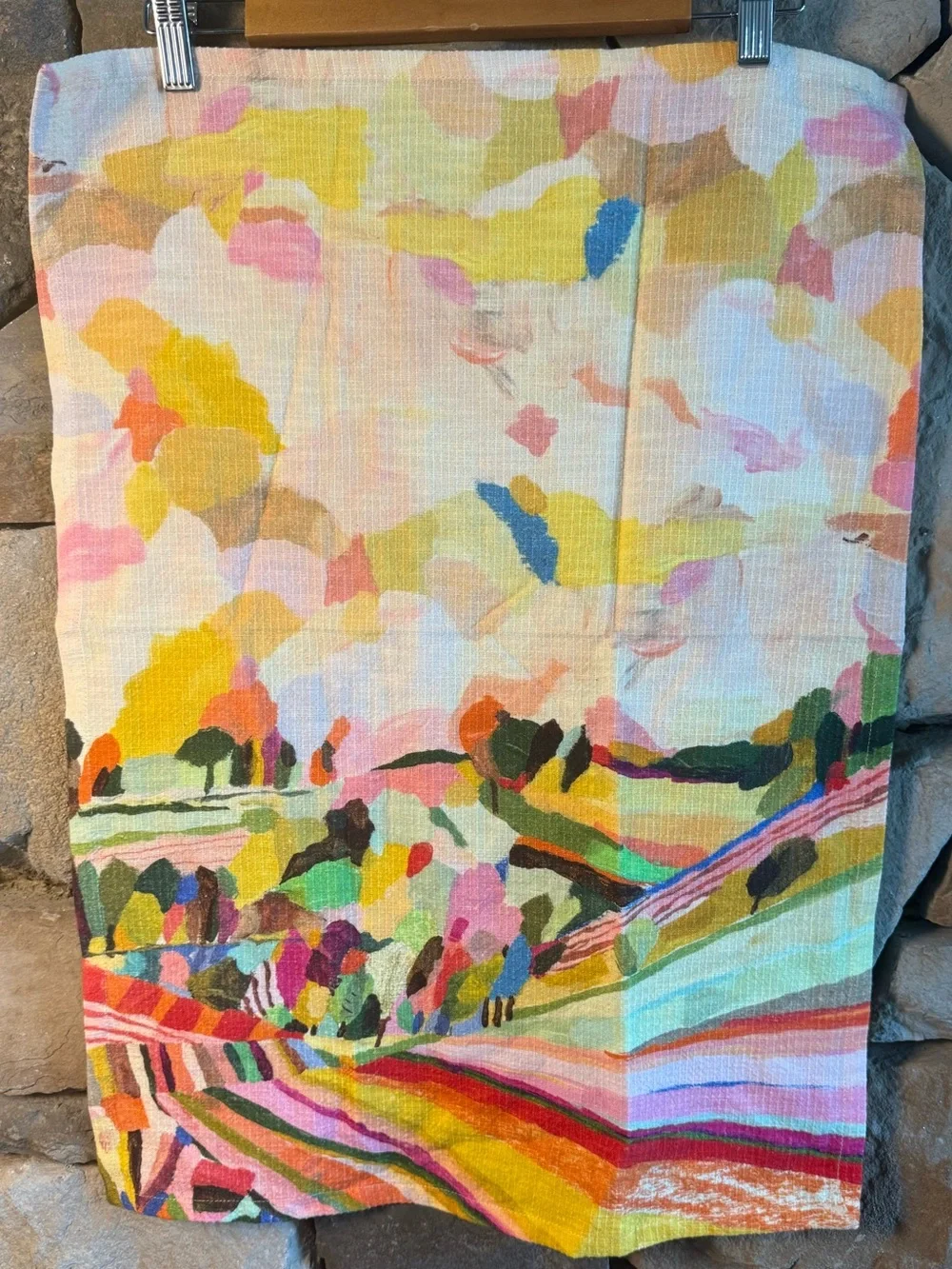 New🌟Anthropologie-Colorful Abstract Landscape Dish Towel - Multicolor